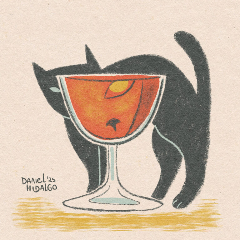 El rostro de un gato visto a través de la copa